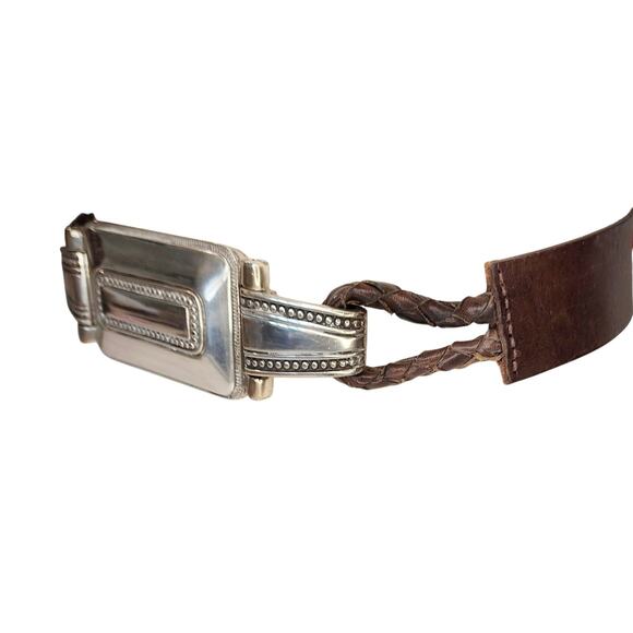 Vintage Olga Santini Brown Leather Statement Belt Silver Western Buckle M main image 9